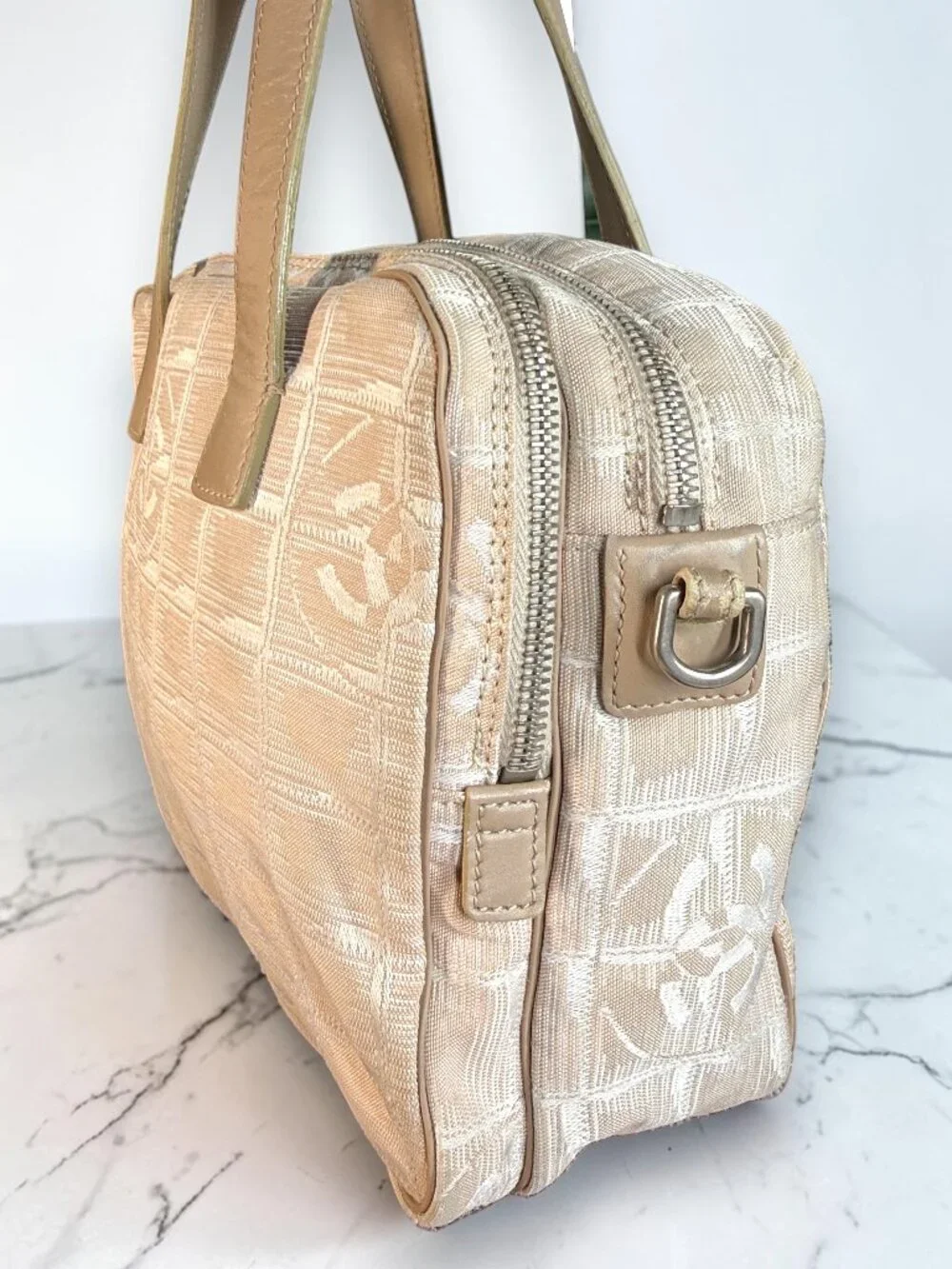 Chanel Vintage Beige Silver CC New Travel Line Bowler Crossbody Satchel with COA